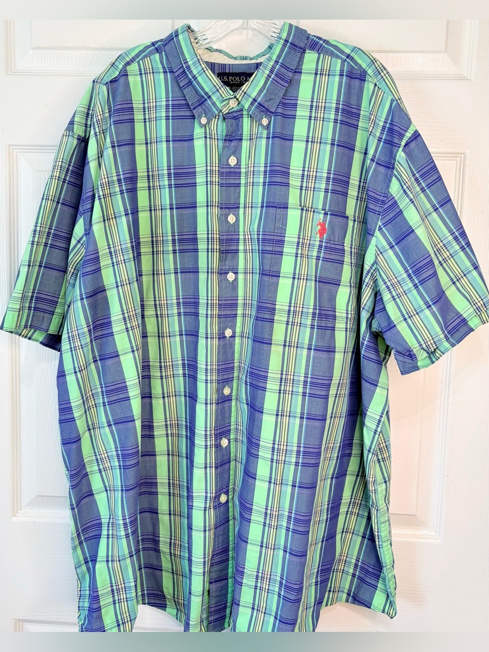 U.S. Polo Assn plaid button down short sleeve mens shirt size 3XLT